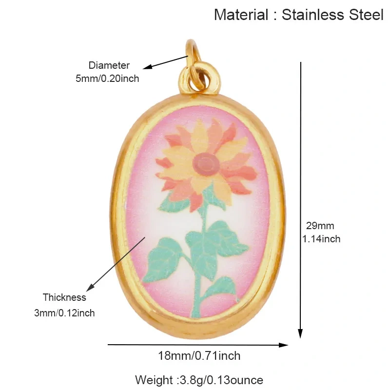 Stainless Steel Painted Plants Roses Clover Flower Charms Pendant,DIY Necklace Bracelet Jewelry Pendant Accessory Supply R68