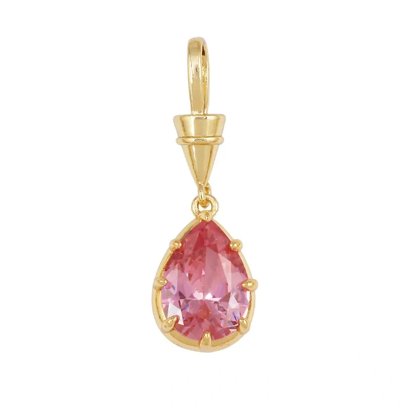 Geometry Round Square Water Drop Shape Charm Pendant,Inlay Colorful Zircon Real 18K Gold Necklace Bracelet Jewelry Supply R48
