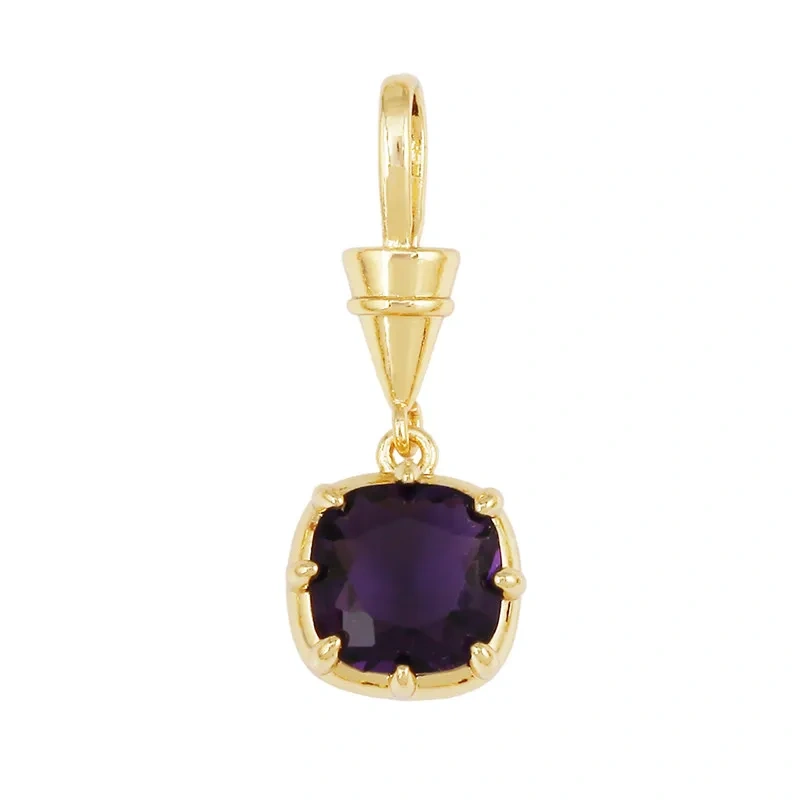 Geometry Round Square Water Drop Shape Charm Pendant,Inlay Colorful Zircon Real 18K Gold Necklace Bracelet Jewelry Supply R48