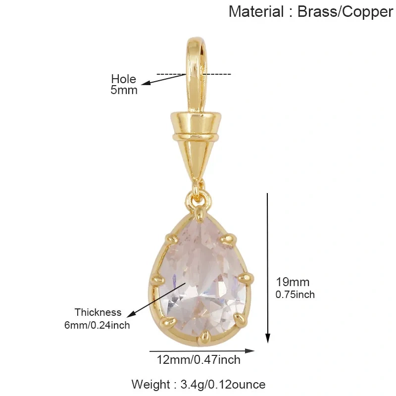 Geometry Round Square Water Drop Shape Charm Pendant,Inlay Colorful Zircon Real 18K Gold Necklace Bracelet Jewelry Supply R48