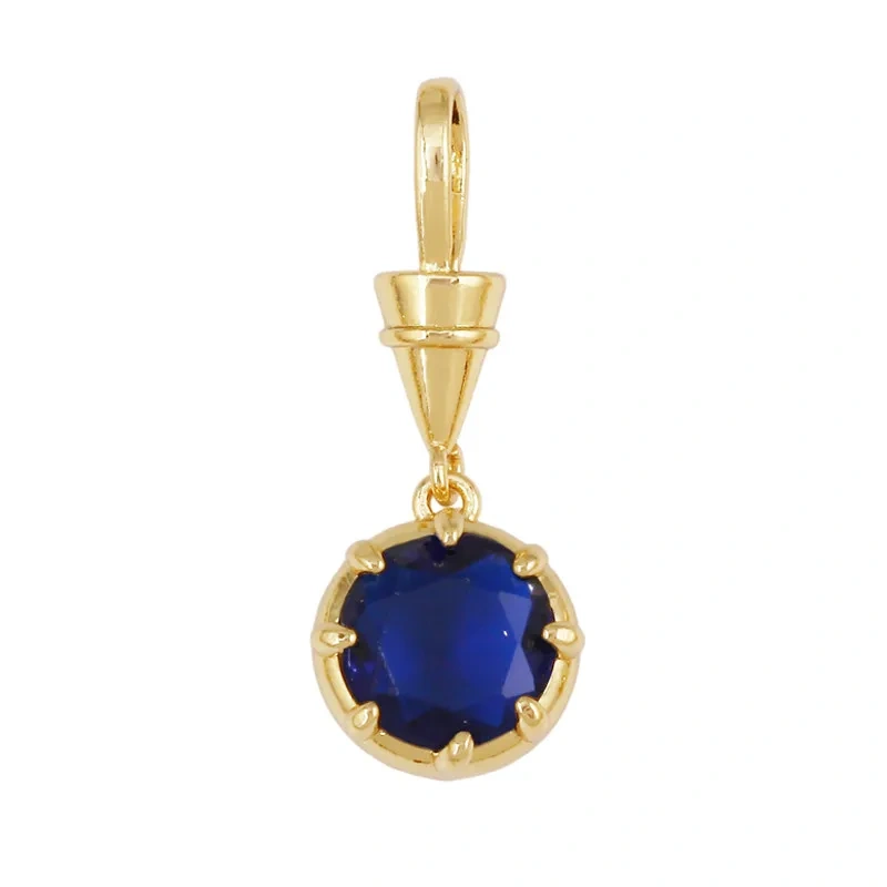 Geometry Round Square Water Drop Shape Charm Pendant,Inlay Colorful Zircon Real 18K Gold Necklace Bracelet Jewelry Supply R48