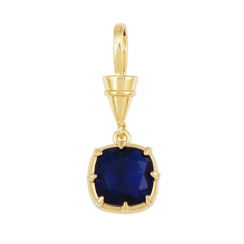 Geometry Round Square Water Drop Shape Charm Pendant,Inlay Colorful Zircon Real 18K Gold Necklace Bracelet Jewelry Supply R48