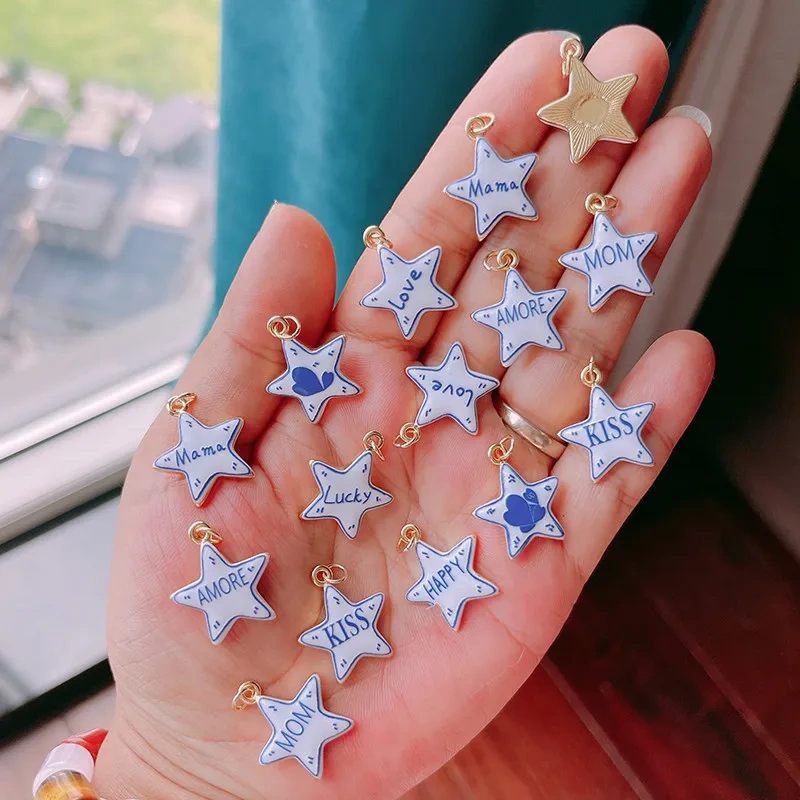 Trendy Colorful Heart Star Charm Pendant,Love Kiss Mom Lucky Letter Choker DIY Jewelry Making Necklace Bracelet Supplies L46
