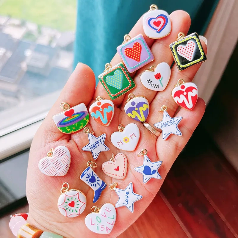 Trendy Colorful Heart Star Charm Pendant,Love Kiss Mom Lucky Letter Choker DIY Jewelry Making Necklace Bracelet Supplies L46