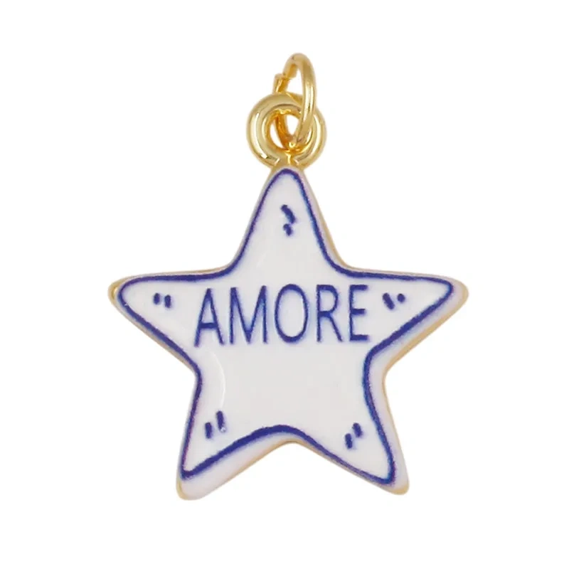 Trendy Colorful Heart Star Charm Pendant,Love Kiss Mom Lucky Letter Choker DIY Jewelry Making Necklace Bracelet Supplies L46