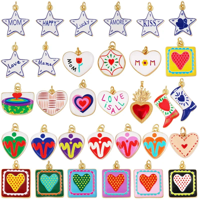 Trendy Colorful Heart Star Charm Pendant,Love Kiss Mom Lucky Letter Choker DIY Jewelry Making Necklace Bracelet Supplies L46
