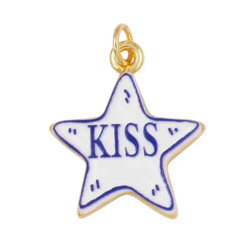 Trendy Colorful Heart Star Charm Pendant,Love Kiss Mom Lucky Letter Choker DIY Jewelry Making Necklace Bracelet Supplies L46