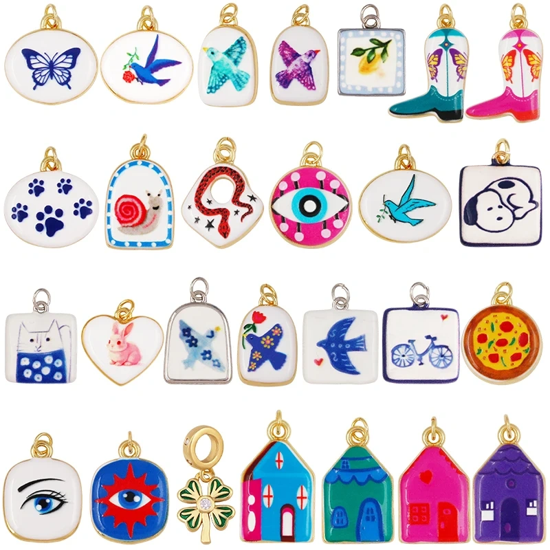 Colorful Animal Pendant Swallow Butterfly Rabbit Cat Dog Snake Eye Charm,Dainty Collarbone Necklace Jewelry For Women Girls R49