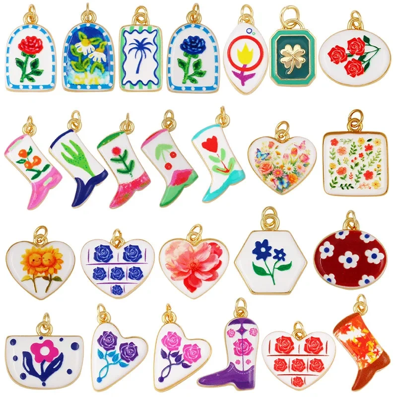 Fashion Colorful Rose Sunflower Tulip Floral Flower Charm Pendant,Collarbone Necklace Bracelet DIY Jewelry Making Supplies R06