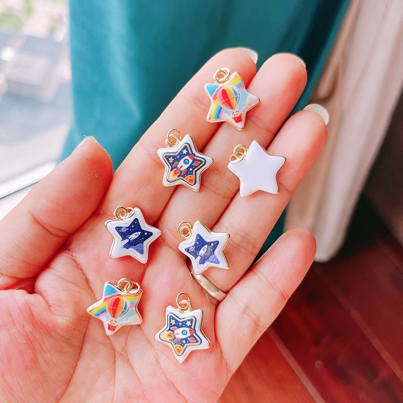 Trendy Sky Cloud Star Moon Weather Spaceship Hot Air Balloon Universe Geometric Pendant,Necklace Dainty Collarbone Jewelry M47