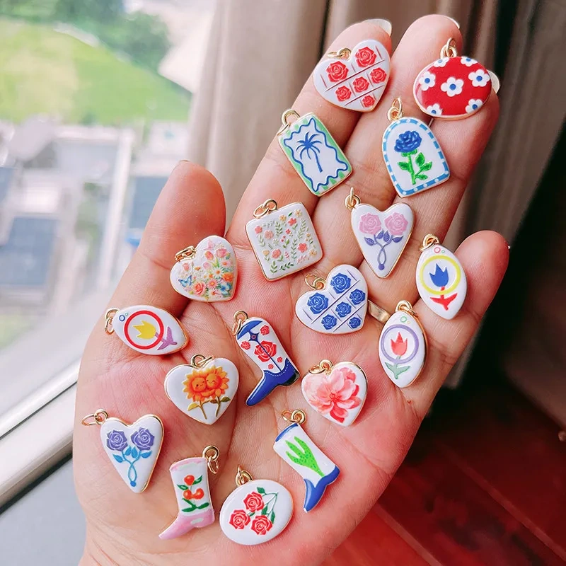 Fashion Colorful Rose Sunflower Tulip Floral Flower Charm Pendant,Collarbone Necklace Bracelet DIY Jewelry Making Supplies R06