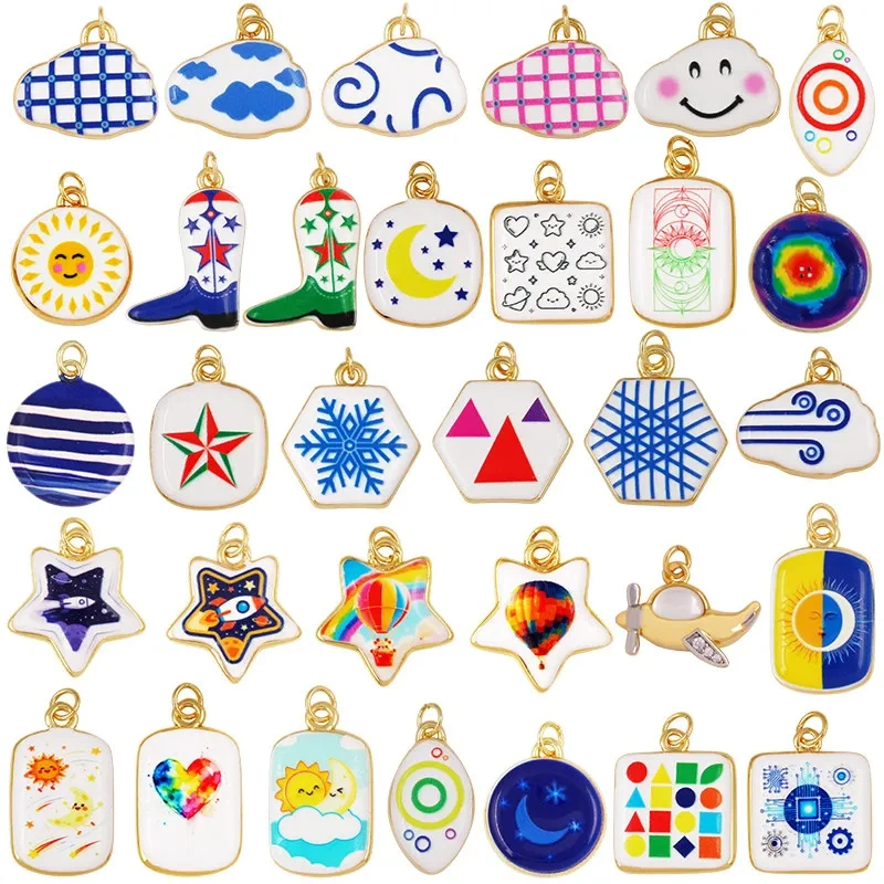 Trendy Sky Cloud Star Moon Weather Spaceship Hot Air Balloon Universe Geometric Pendant,Necklace Dainty Collarbone Jewelry M47