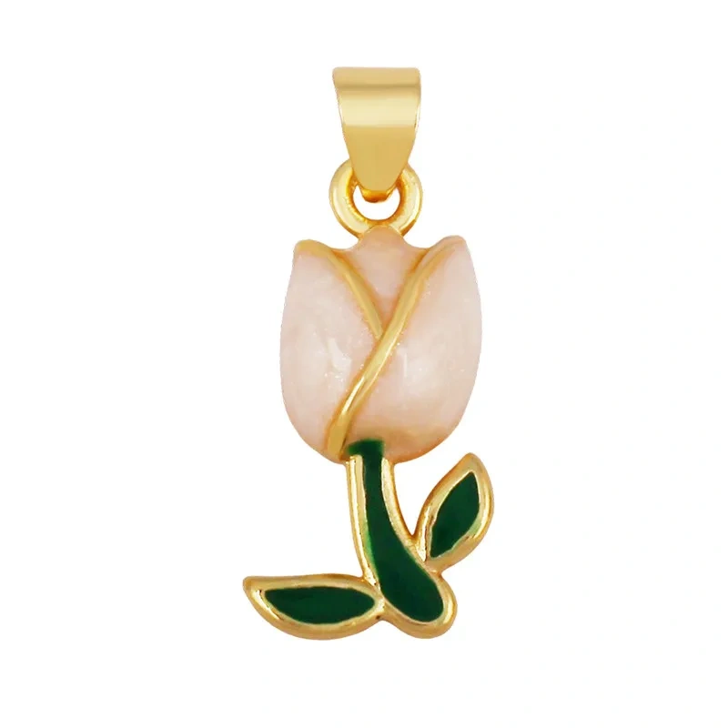 Trendy Enamel Flower Rose Tulip Sunflower Four Leaf Clover Charms Pendant,Cute Floral Necklace Bracelet DIY Jewelry Supplie K04