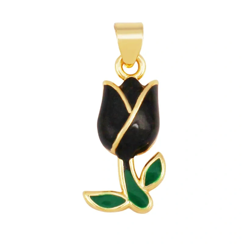 Trendy Enamel Flower Rose Tulip Sunflower Four Leaf Clover Charms Pendant,Cute Floral Necklace Bracelet DIY Jewelry Supplie K04