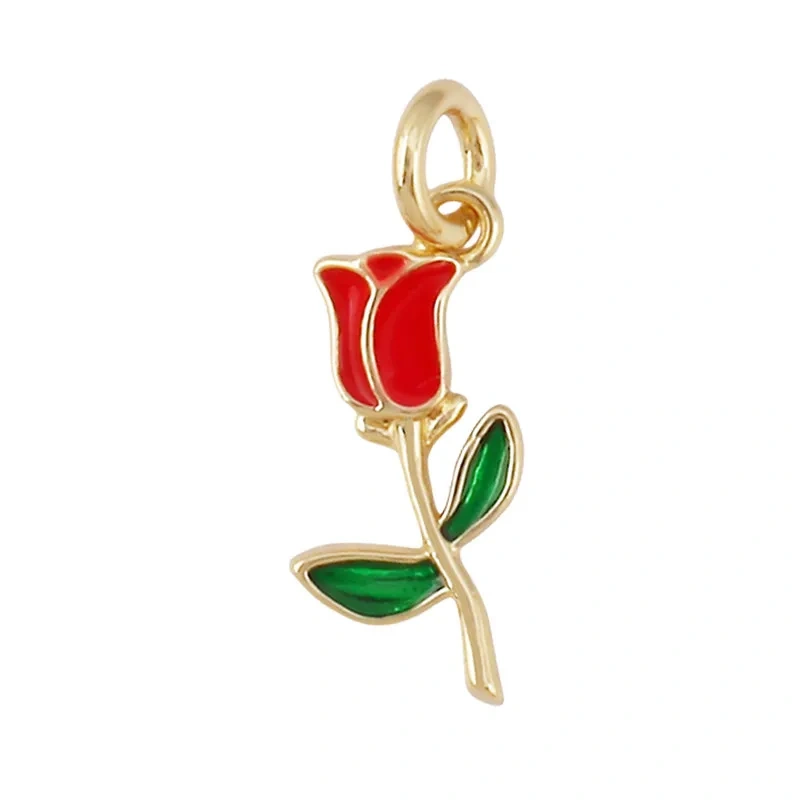 Trendy Enamel Flower Rose Tulip Sunflower Four Leaf Clover Charms Pendant,Cute Floral Necklace Bracelet DIY Jewelry Supplie K04