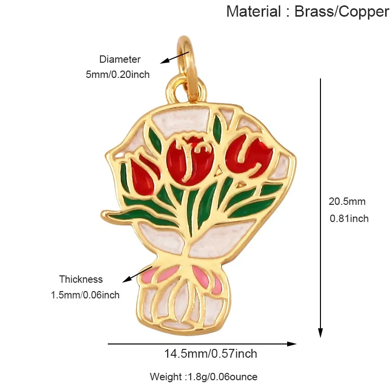 Trendy Enamel Flower Rose Tulip Sunflower Four Leaf Clover Charms Pendant,Cute Floral Necklace Bracelet DIY Jewelry Supplie K04