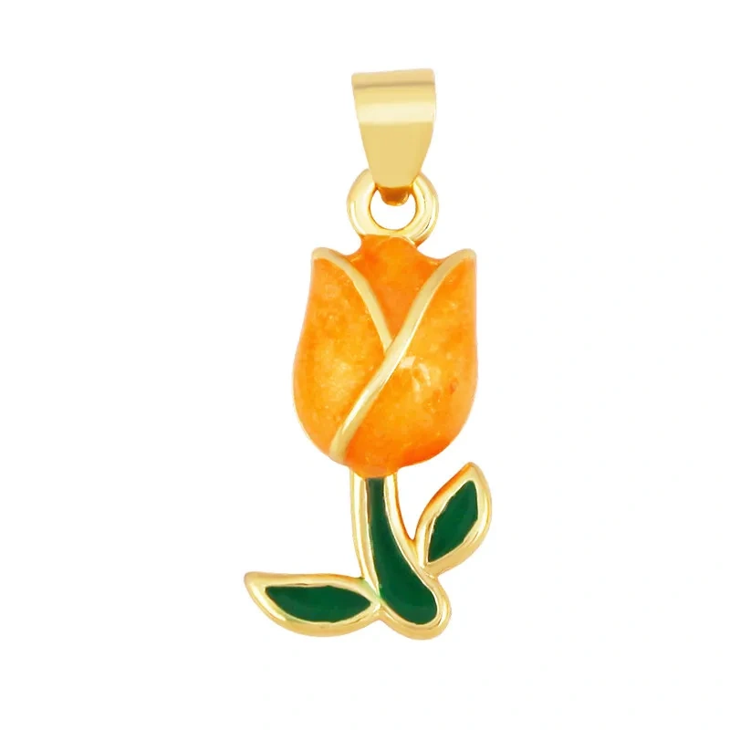 Trendy Enamel Flower Rose Tulip Sunflower Four Leaf Clover Charms Pendant,Cute Floral Necklace Bracelet DIY Jewelry Supplie K04