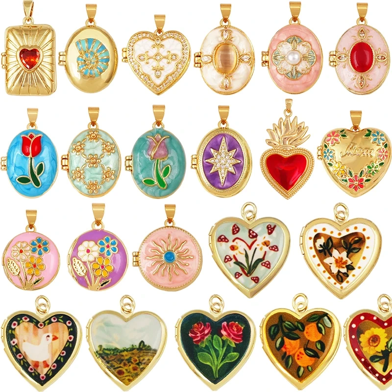 Fashion Rose Tulip Sunflower Four Leaf Clover Charms Pendant,Openable Heart Flower Locket Necklaces Bracelet Jewelry Supply M44