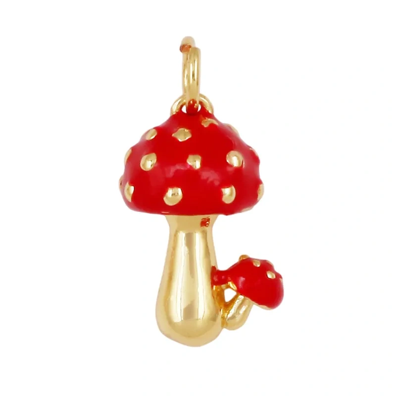 Cute Enamel Red White Mushroom Chili Charm Pendant,Colorful Cubic Zirconia Inlaid Necklaces Bracelet DIY Jewelry Supplies R10