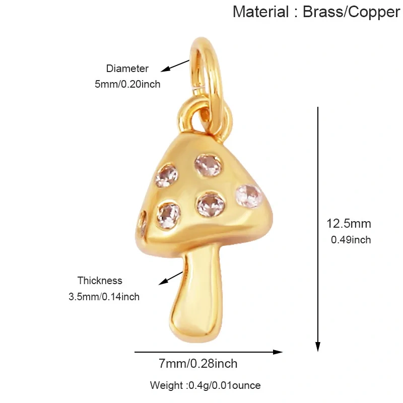 Cute Enamel Red White Mushroom Chili Charm Pendant,Colorful Cubic Zirconia Inlaid Necklaces Bracelet DIY Jewelry Supplies R10