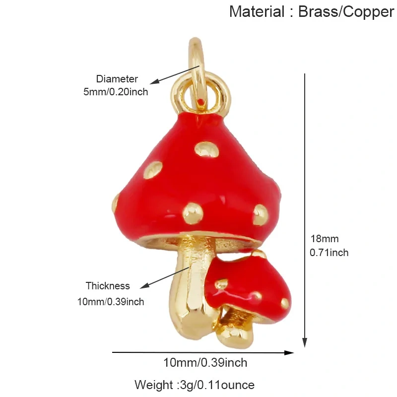 Cute Enamel Red White Mushroom Chili Charm Pendant,Colorful Cubic Zirconia Inlaid Necklaces Bracelet DIY Jewelry Supplies R10