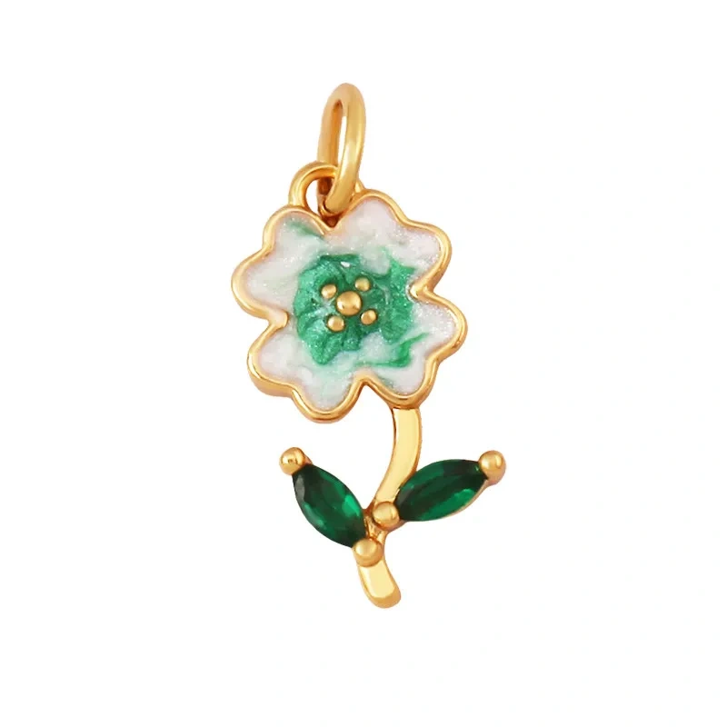Trendy Enamel Flower Rose Tulip Sunflower Four Leaf Clover Charms Pendant,Cute Floral Necklace Bracelet DIY Jewelry Supplie K04