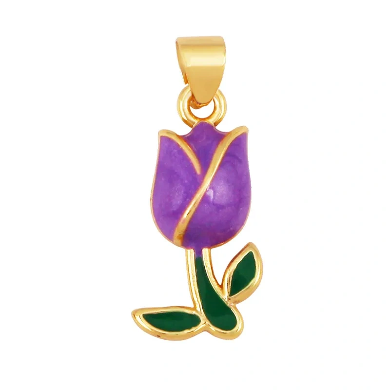 Trendy Enamel Flower Rose Tulip Sunflower Four Leaf Clover Charms Pendant,Cute Floral Necklace Bracelet DIY Jewelry Supplie K04
