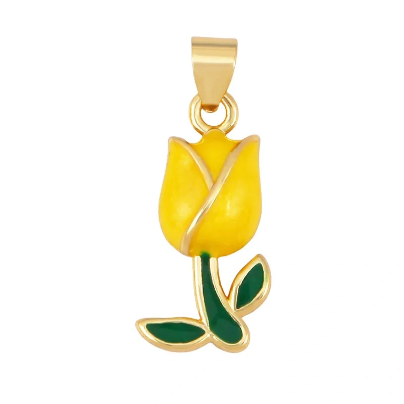 Trendy Enamel Flower Rose Tulip Sunflower Four Leaf Clover Charms Pendant,Cute Floral Necklace Bracelet DIY Jewelry Supplie K04