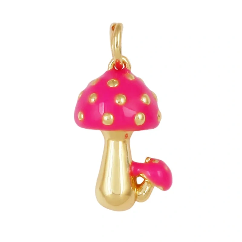 Cute Enamel Red White Mushroom Chili Charm Pendant,Colorful Cubic Zirconia Inlaid Necklaces Bracelet DIY Jewelry Supplies R10