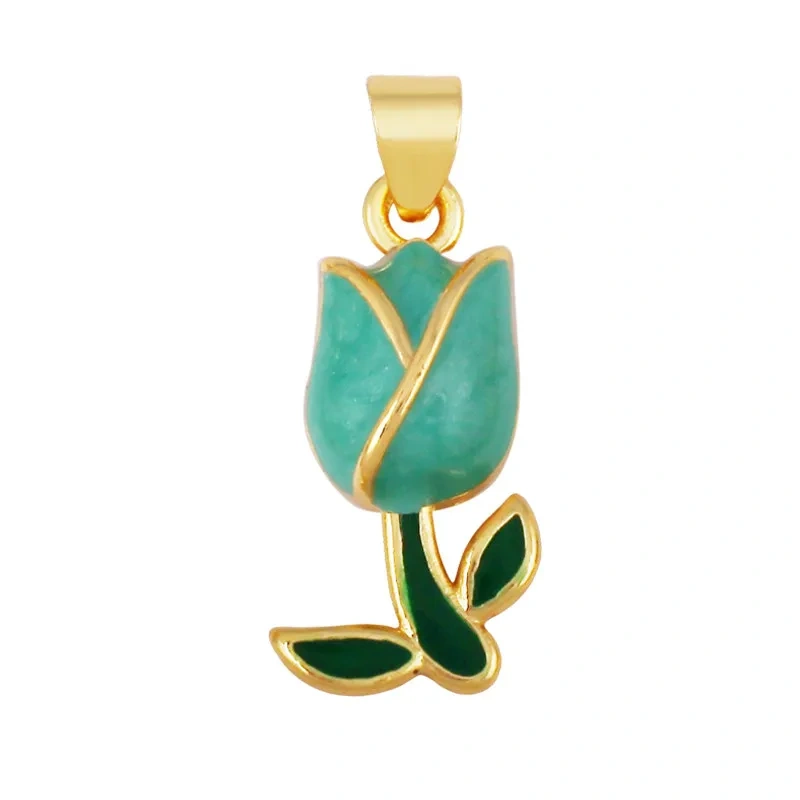 Trendy Enamel Flower Rose Tulip Sunflower Four Leaf Clover Charms Pendant,Cute Floral Necklace Bracelet DIY Jewelry Supplie K04