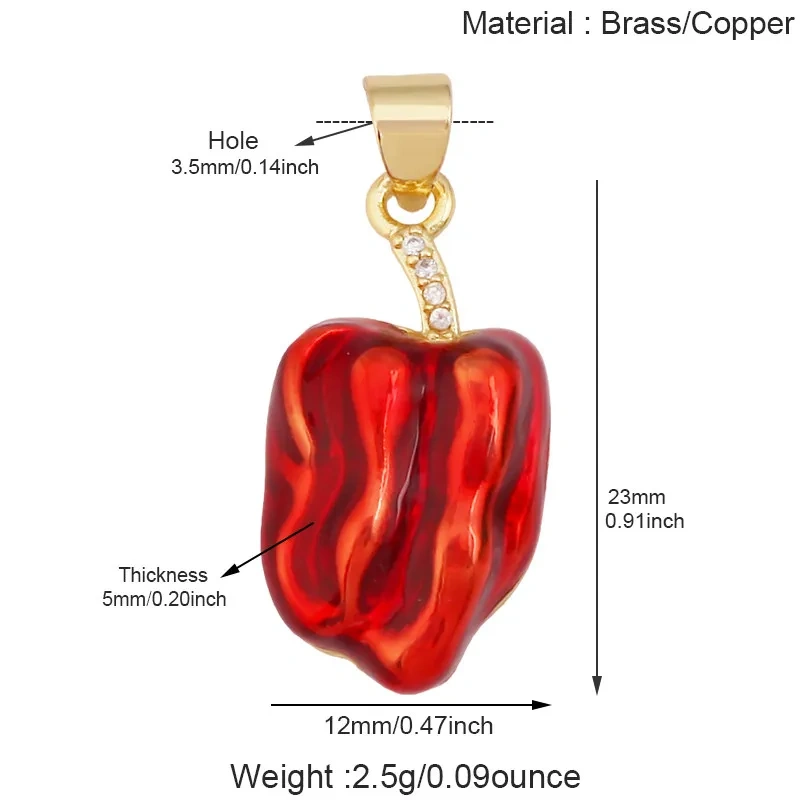 Cute Enamel Red White Mushroom Chili Charm Pendant,Colorful Cubic Zirconia Inlaid Necklaces Bracelet DIY Jewelry Supplies R10