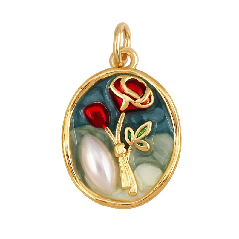 Trendy Enamel Flower Rose Tulip Sunflower Four Leaf Clover Charms Pendant,Cute Floral Necklace Bracelet DIY Jewelry Supplie K04