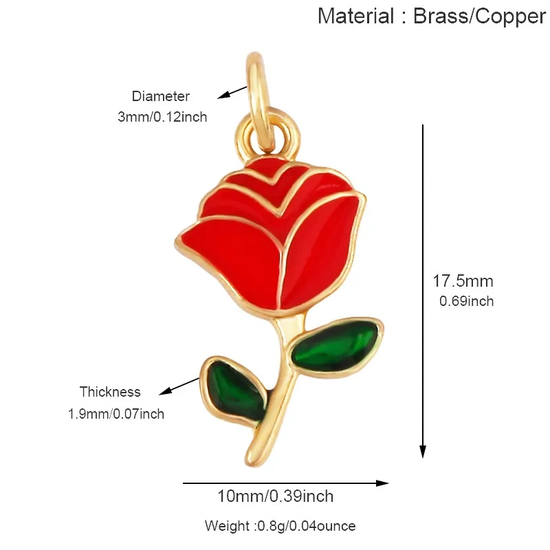 Trendy Enamel Flower Rose Tulip Sunflower Four Leaf Clover Charms Pendant,Cute Floral Necklace Bracelet DIY Jewelry Supplie K04