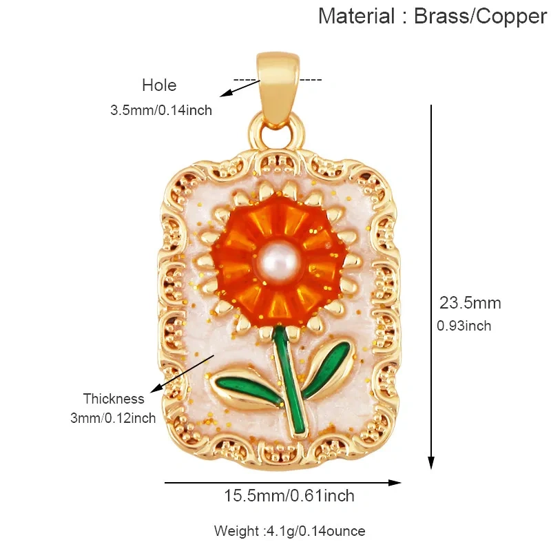 Trendy Enamel Flower Rose Tulip Sunflower Four Leaf Clover Charms Pendant,Cute Floral Necklace Bracelet DIY Jewelry Supplie K04