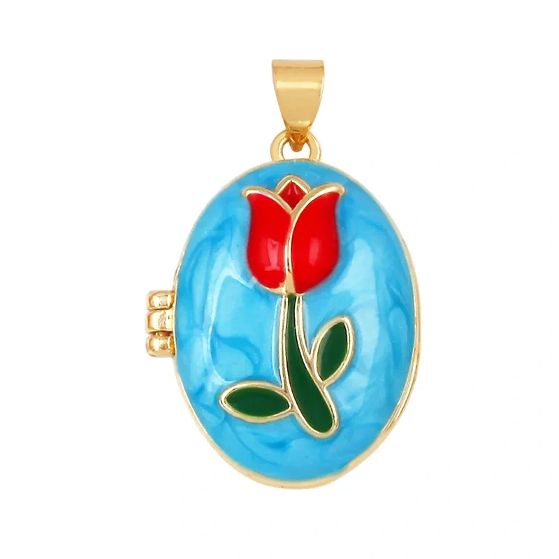 Fashion Rose Tulip Sunflower Four Leaf Clover Charms Pendant,Openable Heart Flower Locket Necklaces Bracelet Jewelry Supply M44