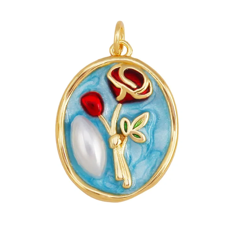 Trendy Enamel Flower Rose Tulip Sunflower Four Leaf Clover Charms Pendant,Cute Floral Necklace Bracelet DIY Jewelry Supplie K04