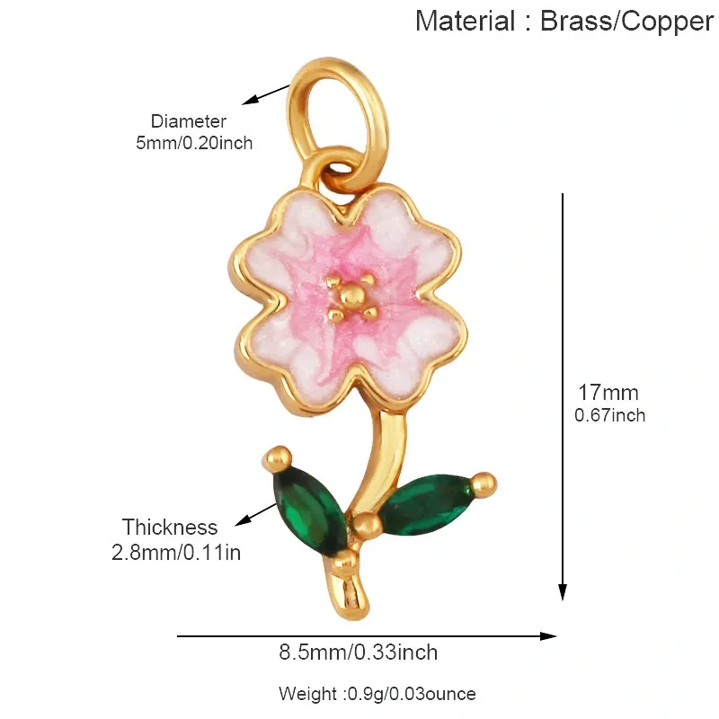 Trendy Enamel Flower Rose Tulip Sunflower Four Leaf Clover Charms Pendant,Cute Floral Necklace Bracelet DIY Jewelry Supplie K04