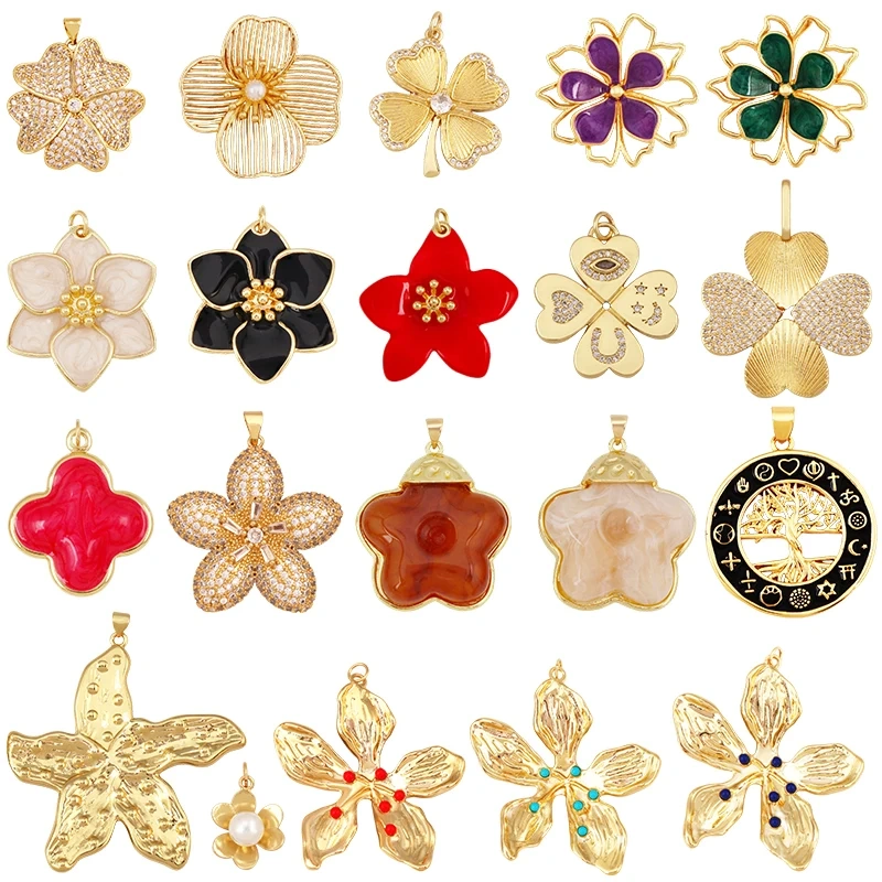 Trendy Colorful Flower Four Leaf Clover Charm Pendant,DIY Jewelry Accessories for Necklace Making Bracelet Earring Supplies R36