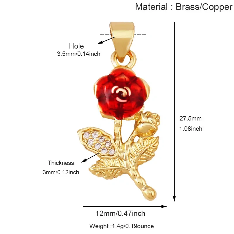 Trendy Enamel Flower Rose Tulip Sunflower Four Leaf Clover Charms Pendant,Cute Floral Necklace Bracelet DIY Jewelry Supplie K04