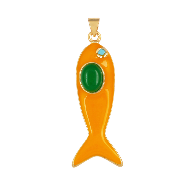 Trendy Multicolor Enamel Fish Ocean Charm Necklace Pendant,18K Real Gold Plated Zircon Summer Beach Holiday Jewelry Supply K91
