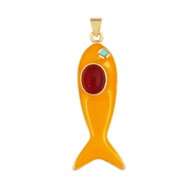 Trendy Multicolor Enamel Fish Ocean Charm Necklace Pendant,18K Real Gold Plated Zircon Summer Beach Holiday Jewelry Supply K91
