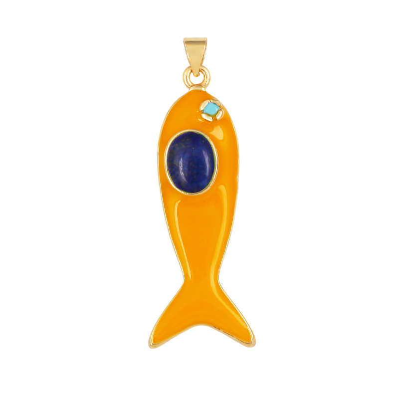 Trendy Multicolor Enamel Fish Ocean Charm Necklace Pendant,18K Real Gold Plated Zircon Summer Beach Holiday Jewelry Supply K91