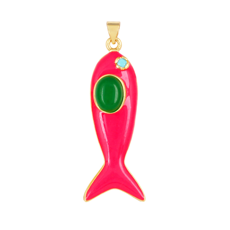 Trendy Multicolor Enamel Fish Ocean Charm Necklace Pendant,18K Real Gold Plated Zircon Summer Beach Holiday Jewelry Supply K91