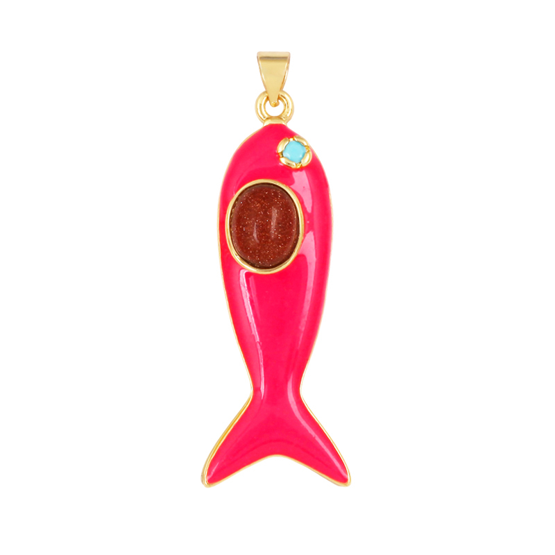 Trendy Multicolor Enamel Fish Ocean Charm Necklace Pendant,18K Real Gold Plated Zircon Summer Beach Holiday Jewelry Supply K91