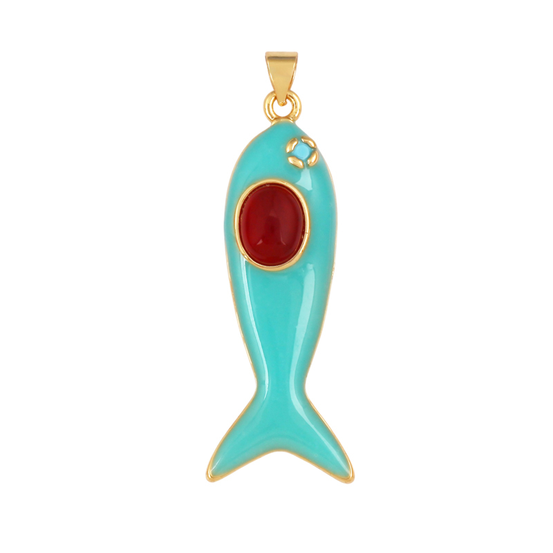 Trendy Multicolor Enamel Fish Ocean Charm Necklace Pendant,18K Real Gold Plated Zircon Summer Beach Holiday Jewelry Supply K91