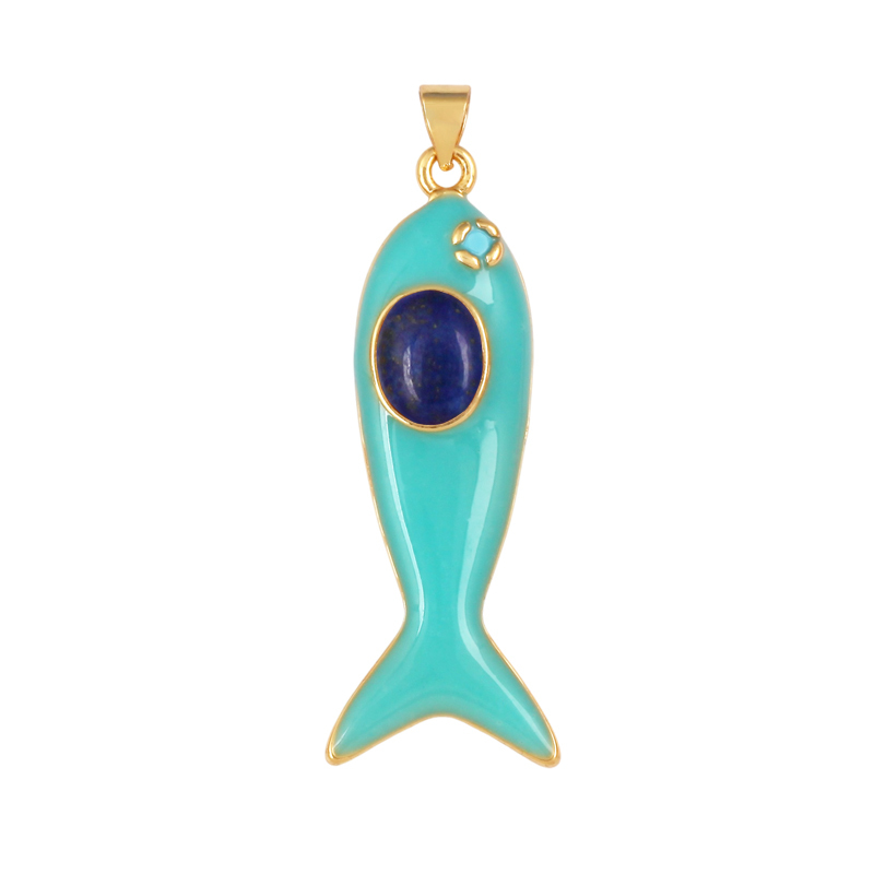 Trendy Multicolor Enamel Fish Ocean Charm Necklace Pendant,18K Real Gold Plated Zircon Summer Beach Holiday Jewelry Supply K91