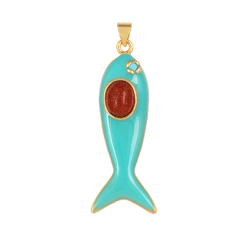 Trendy Multicolor Enamel Fish Ocean Charm Necklace Pendant,18K Real Gold Plated Zircon Summer Beach Holiday Jewelry Supply K91