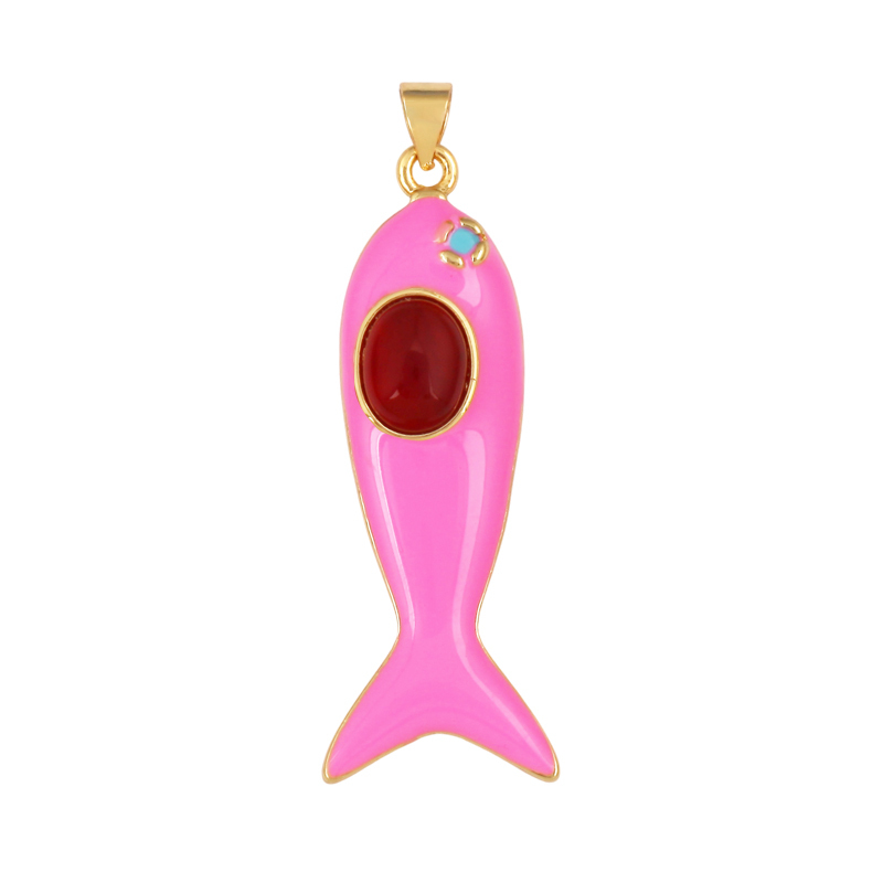 Trendy Multicolor Enamel Fish Ocean Charm Necklace Pendant,18K Real Gold Plated Zircon Summer Beach Holiday Jewelry Supply K91