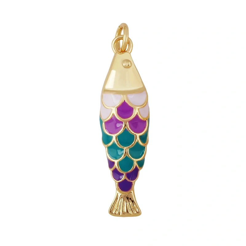 Enamel Fish Bone Squid Marine Sea Dalphin Charm Pendant,18K Real Gold Silver Plated Zircon Jewelry Finding Supplies S87 S75