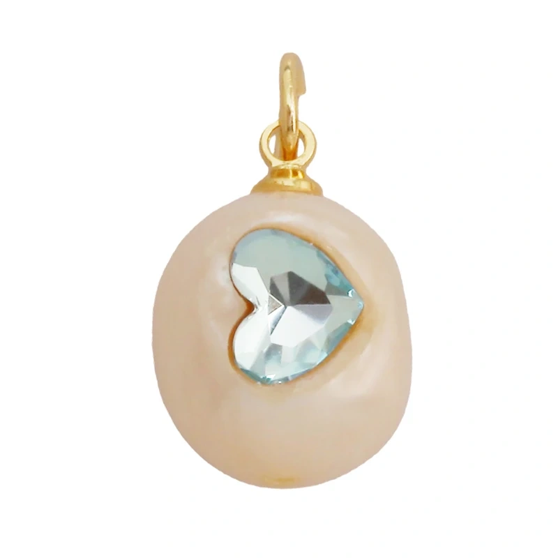 Fashion Natural Pearl Shell Charm Pendant,Real 18K Gold Plated Jewelry Necklace Craft Making Colorful Zircon DIY Accessories R17